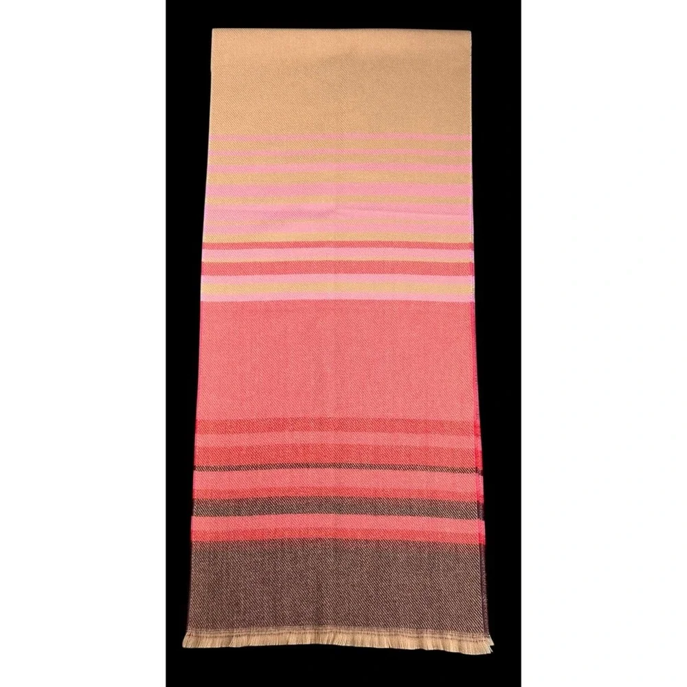Land's End Women's Oblong Scarf Stripe Red Pink Tan Knit Classic 15 X 70 NWT